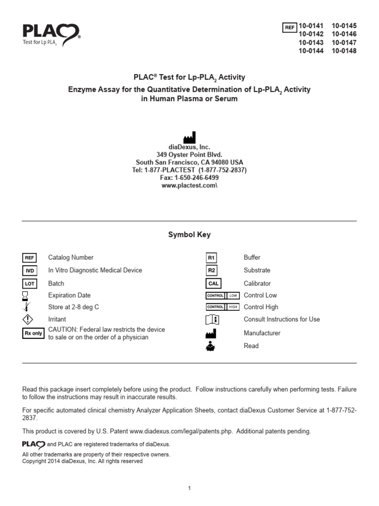 PLAC Test For Lp-PLA2 Activity Package Insert | PDF | High Density ...