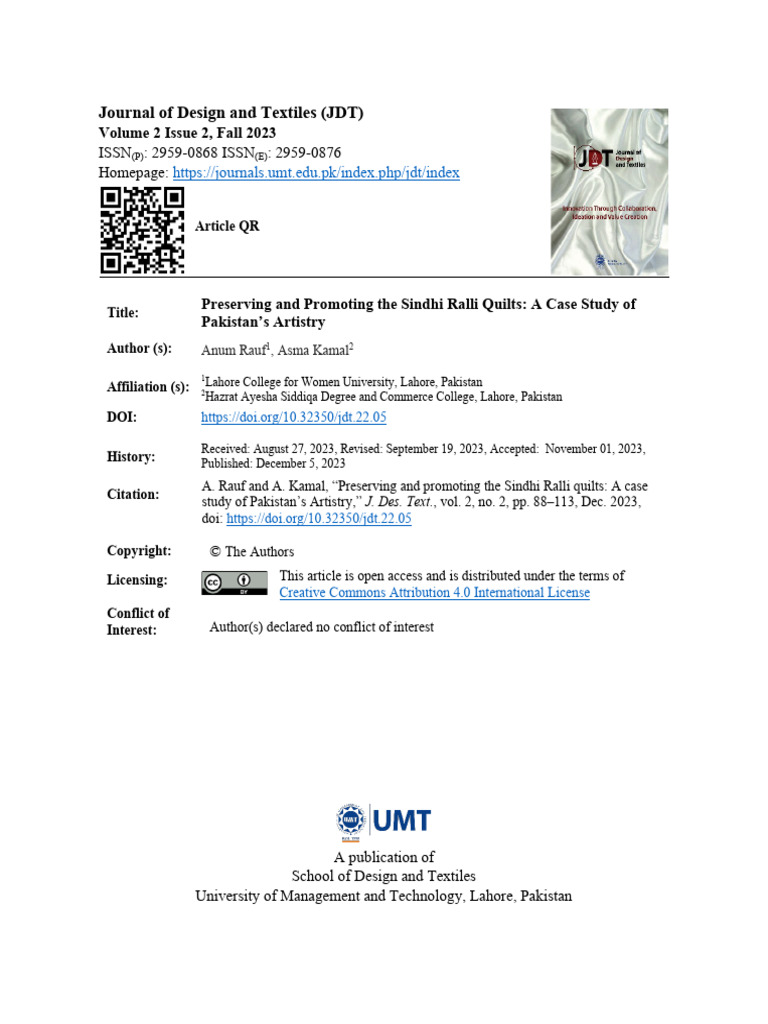 Preserving and Promoting The Sindhi Ralli Quilts: A Case Study of ...