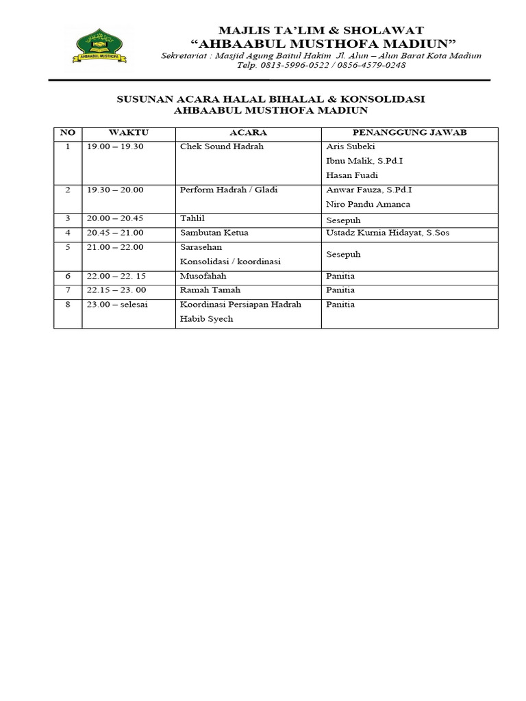 Susunan Acara Halal Bihalal Konsolidasi Pdf