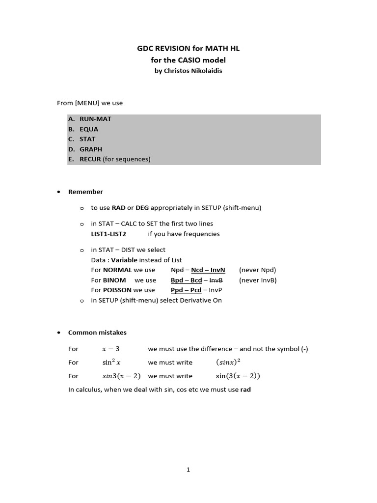 GDC Guide for Math HL Statistics | PDF | Mode (Statistics) | Quartile