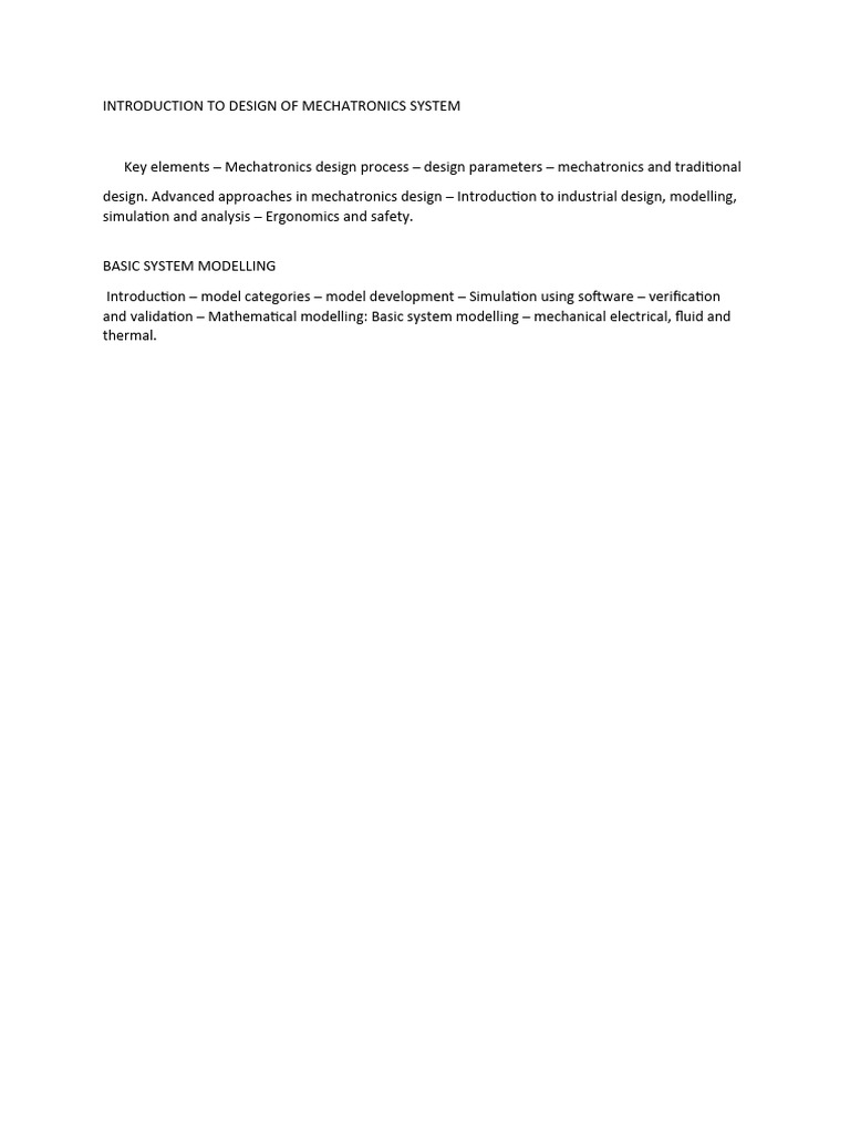 Mechatronics System Design Overview | PDF