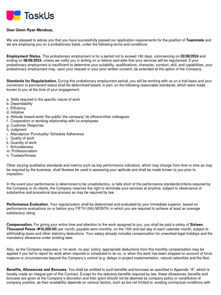 PH Employment Contract 2024!01!25 PDF Breach Of Contract Non