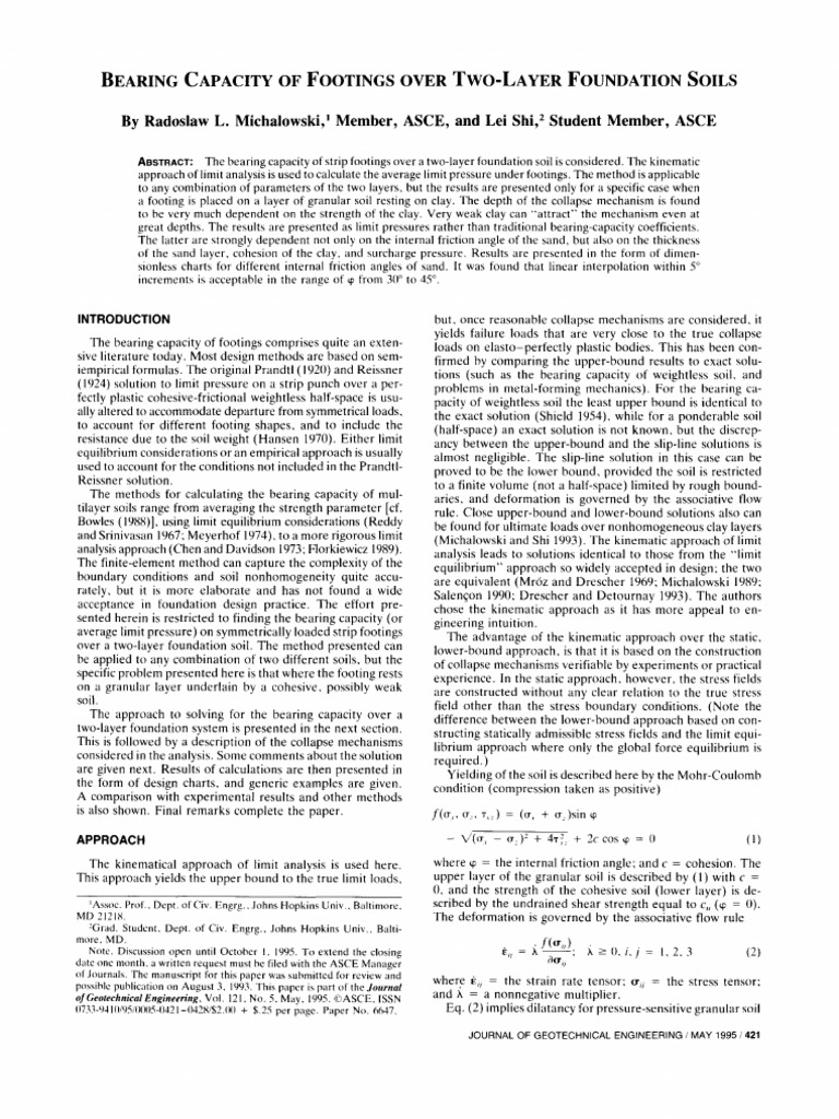 Bearing Capacity of Footing On Two Layered Soil | PDF