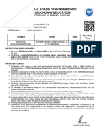 Federal Board of Intermediate & Secondary Education: Subject Center Date Reporting Time