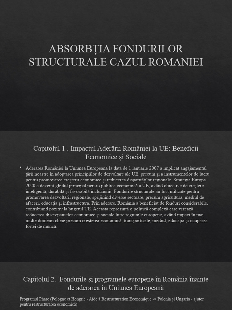 Absorbția Fondurilor Structurale Cazul Romaniei | PDF