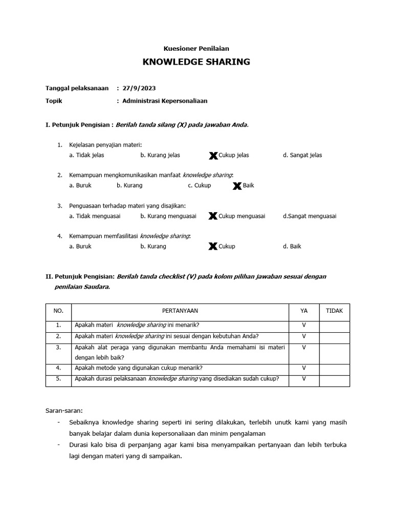 Kuesioner Penilaian Knowledge Sharing | PDF | Karier & Perkembangan ...
