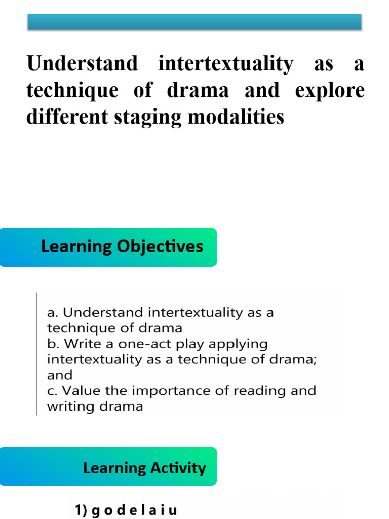 Intertextuality in Drama Techniques | PDF | General Fiction