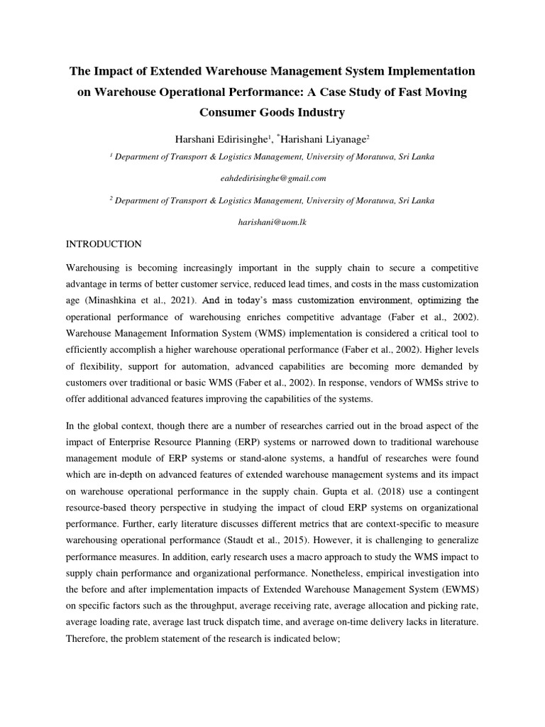 EWMS Impact on Warehouse Performance | PDF | Methodology | Warehouse