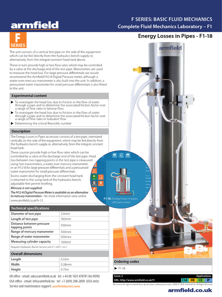 Energy Losses in Pipes Experiment | PDF | Fluid Dynamics | Flow Measurement