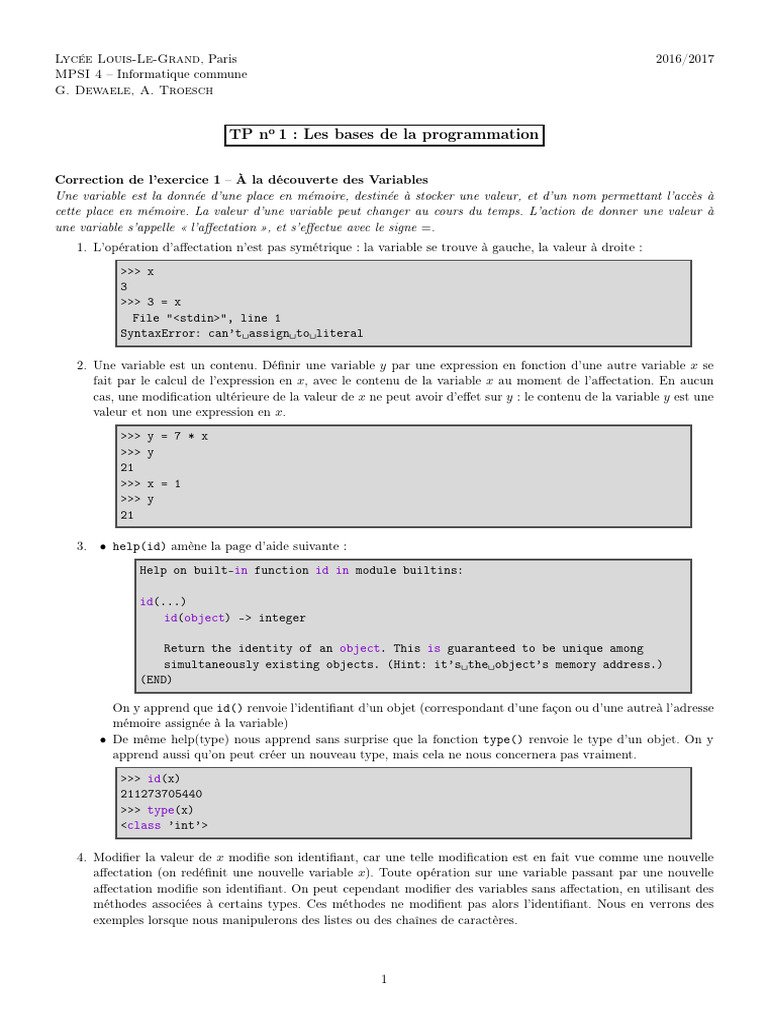 Introduction aux Variables en Python | PDF | Structure de contrôle ...