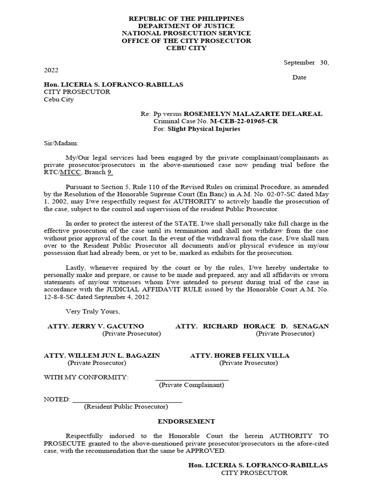 Authority to Prosecute Case in Cebu City | PDF | Prosecutor ...