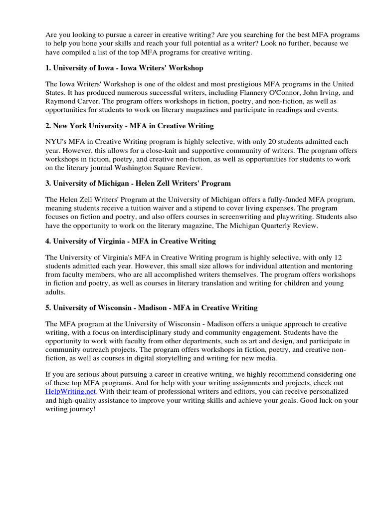 Top Mfa Programs For Creative Writing | PDF | Academic Degree ...