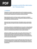 Introduction To Computer and MS Office Skills Outline For 1st Semester Exams