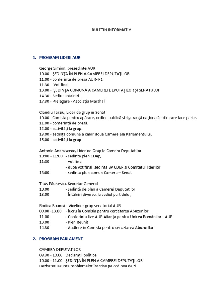 Nov 23 Buletin Informativ AUR | PDF