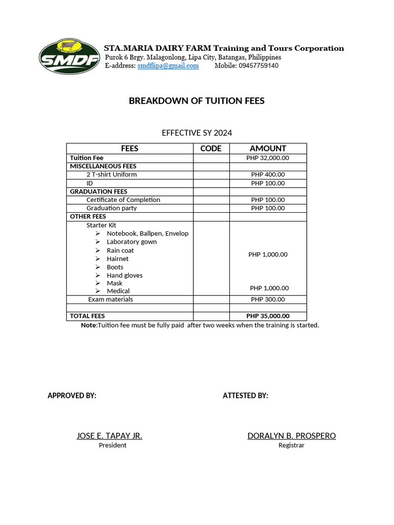 Breakdown Tuition Fee PDF