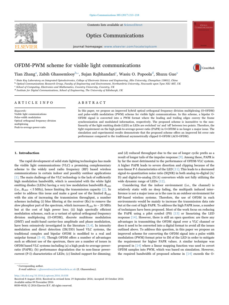 OFDM-PWM for Visible Light Communication | PDF | Orthogonal Frequency ...