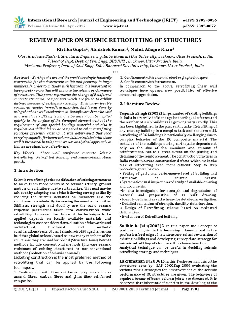 Seismic Retrofitting Techniques Review | PDF | Concrete | Fibre ...