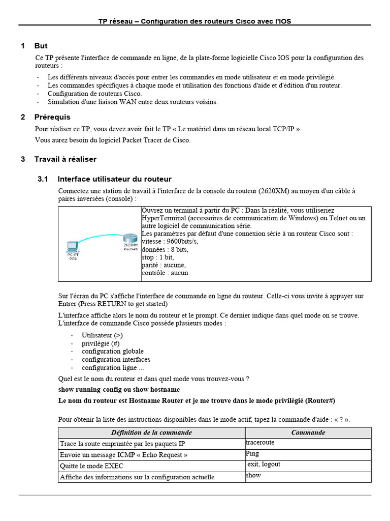 Configuration des routeurs Cisco IOS | PDF | Adresse IP | Routeur