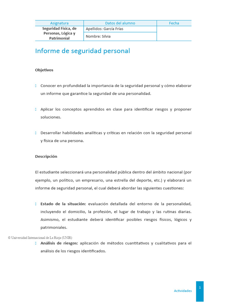 Informe de Seguridad Personal 2023 | PDF | Valores | Riesgo