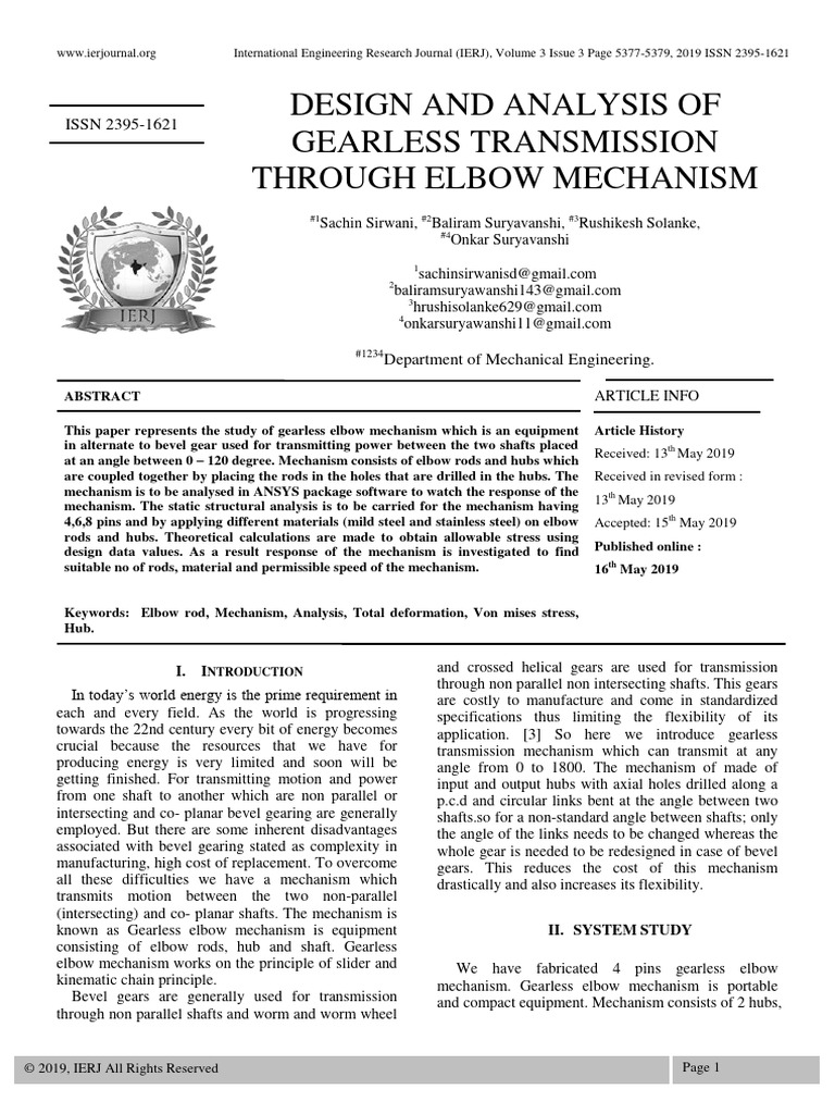 Gearless Elbow Transmission Design | PDF | Gear | Belt (Mechanical)