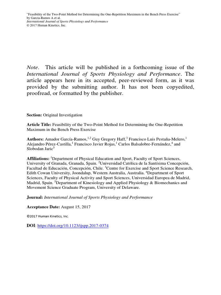 Feasibility of The Two Point Method For Determining The 1Rm | PDF | Spss