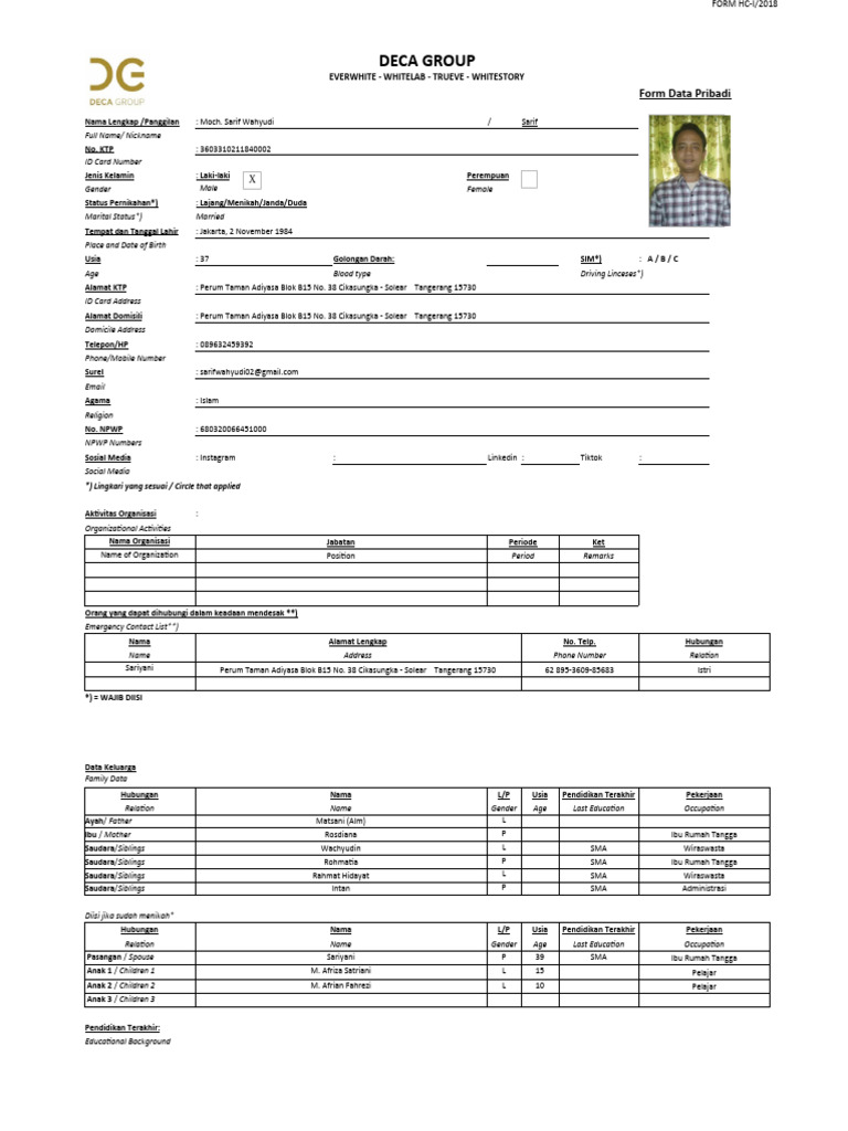 Formulir Data Pribadi Karyawan | PDF