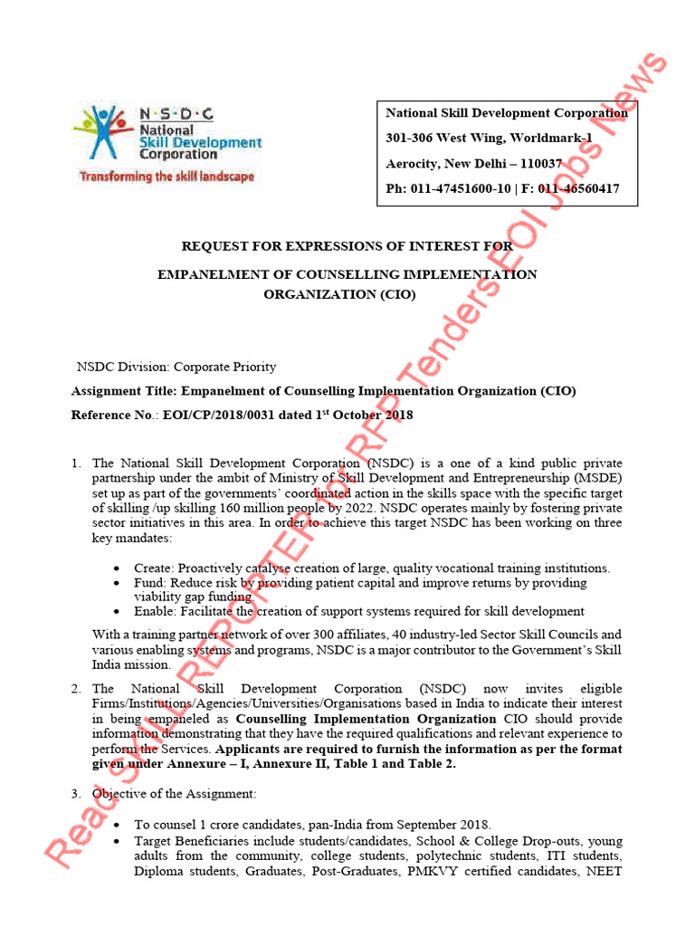 EOI for Counselling Implementation Org. | PDF | Business