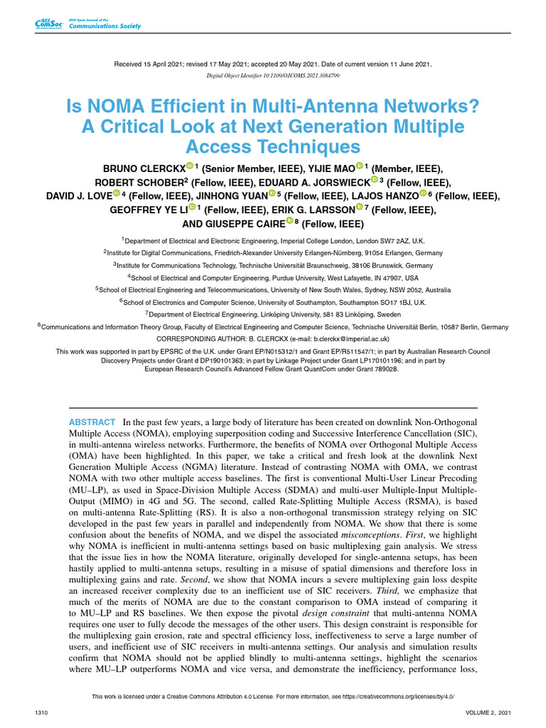 NOMA vs. Multi-Antenna Access Techniques | PDF | Mimo | Channel Access ...