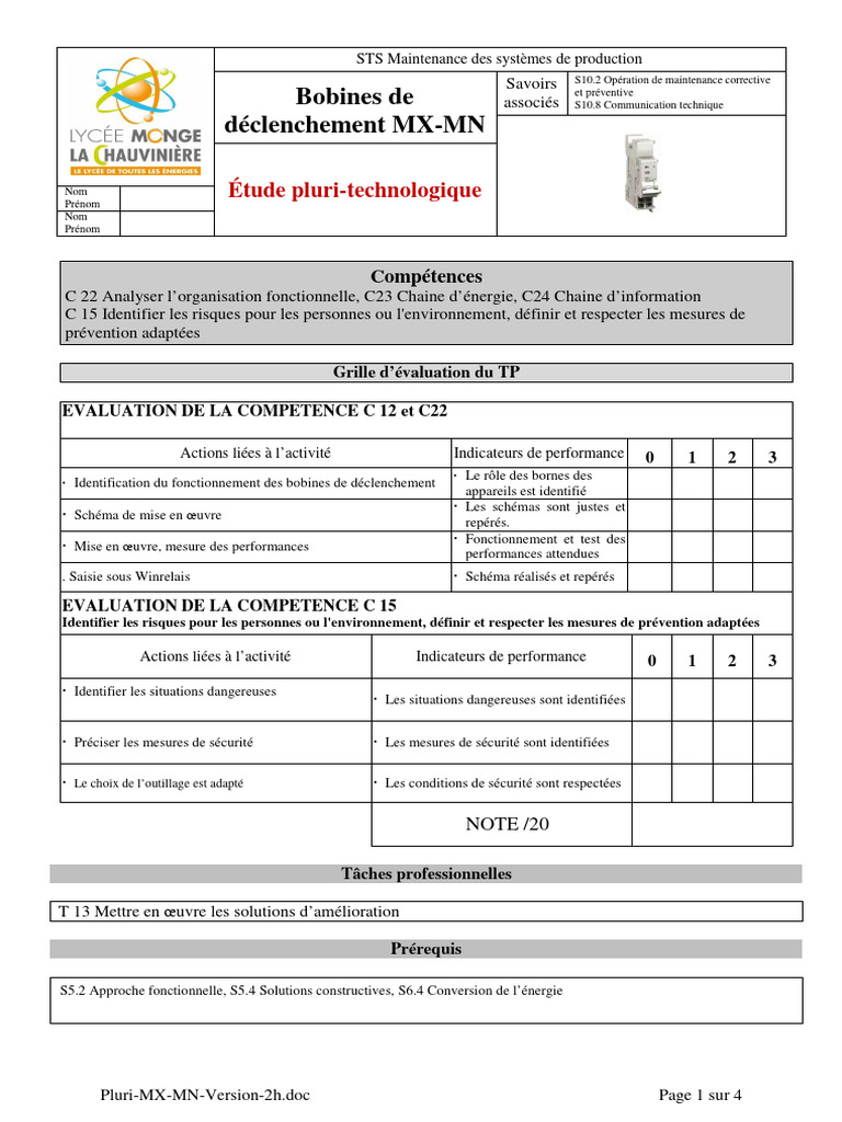 Câblage et Fonctionnement Bobine MX PDF Compétence (Ressources — free download