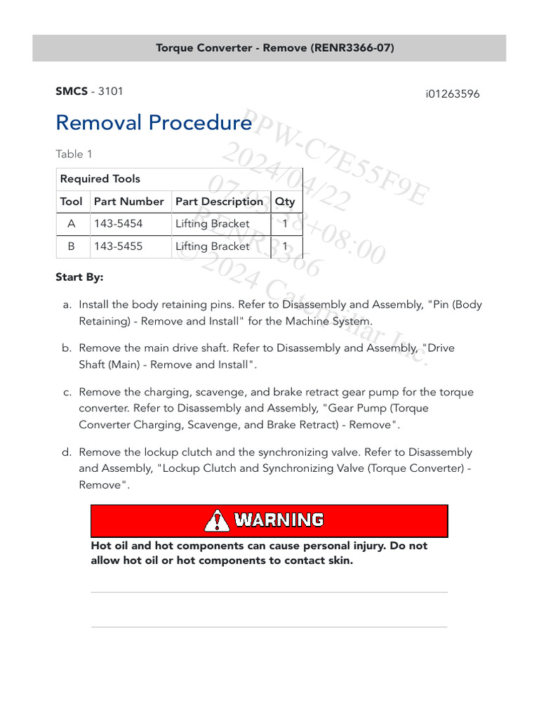 Torque Converter Removal Procedure | PDF | Pump | Machines