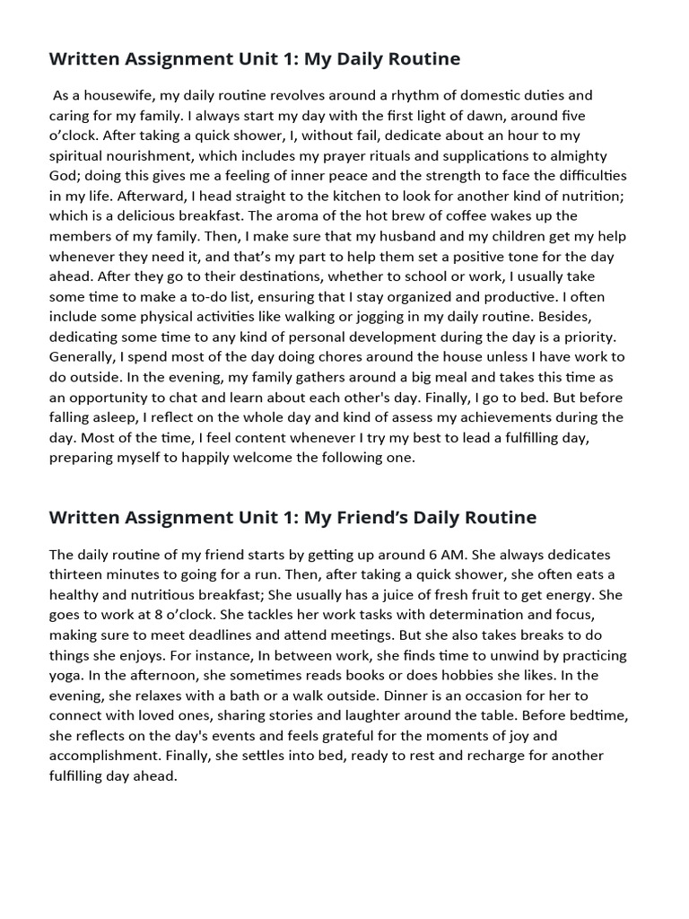 Written Assignment Unit 1 | PDF | Self-Improvement