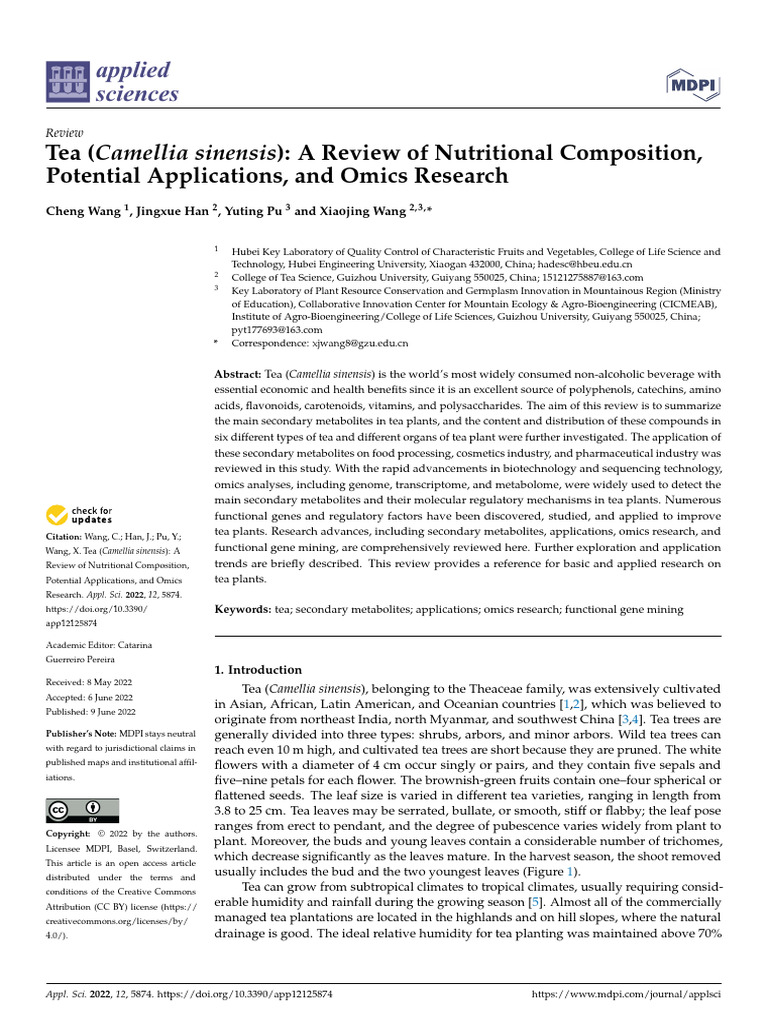 Tea (Camellia Sinensis) A Review of Nutritional Composition | PDF ...