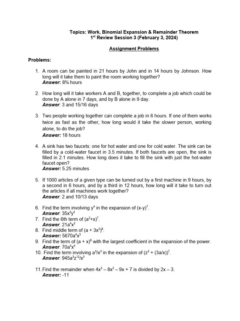 Work Problems & Binomial Expansion Guide | PDF