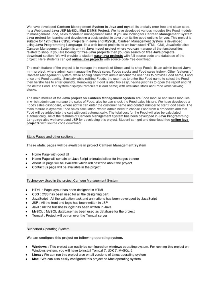 Java Canteen Management System Project | PDF | Java (Programming ...