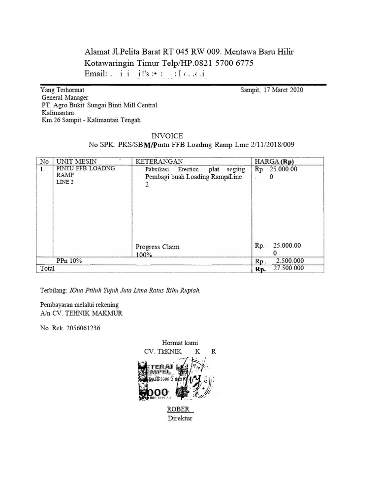 Invoice Pintu FFB Loading Ramp Line 2 | PDF