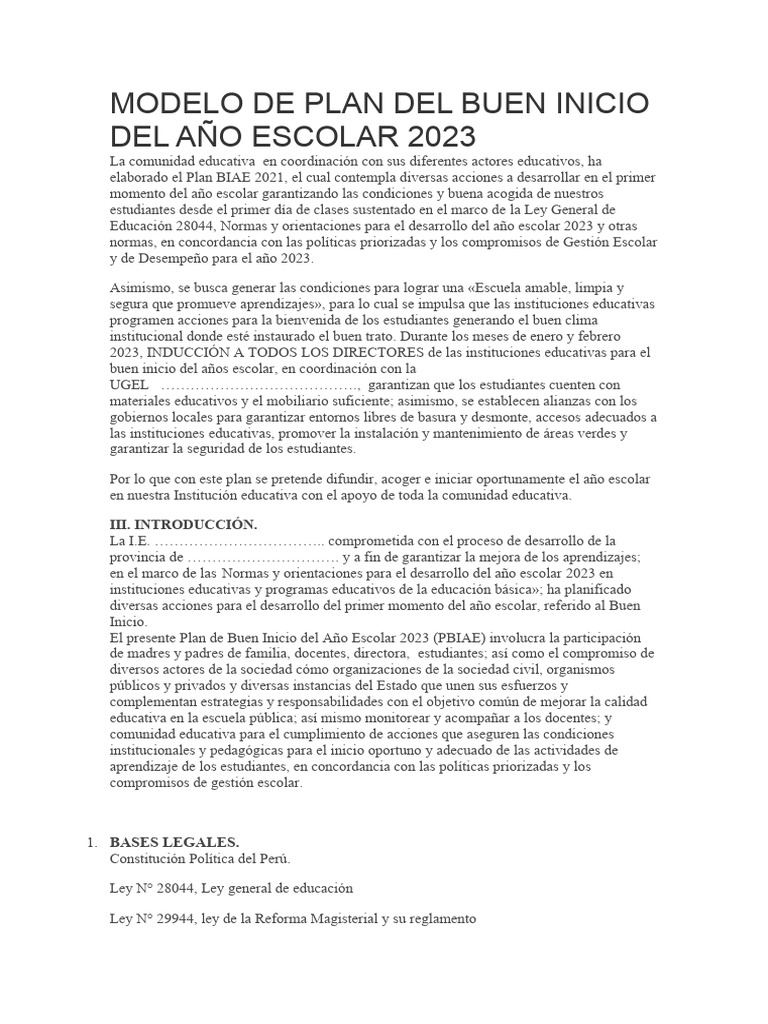 Plan de Buen Inicio Escolar 2023 | PDF | Escuelas | Educación primaria