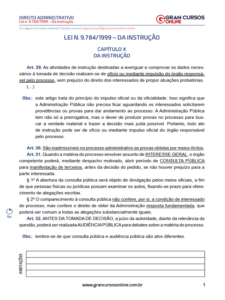 Lei 9.784/1999: Instrução e Provas no Processo Administrativo | PDF ...