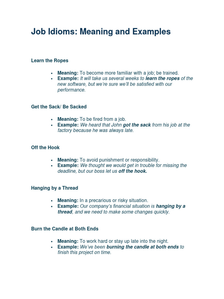 Essential Job Idioms Explained | PDF