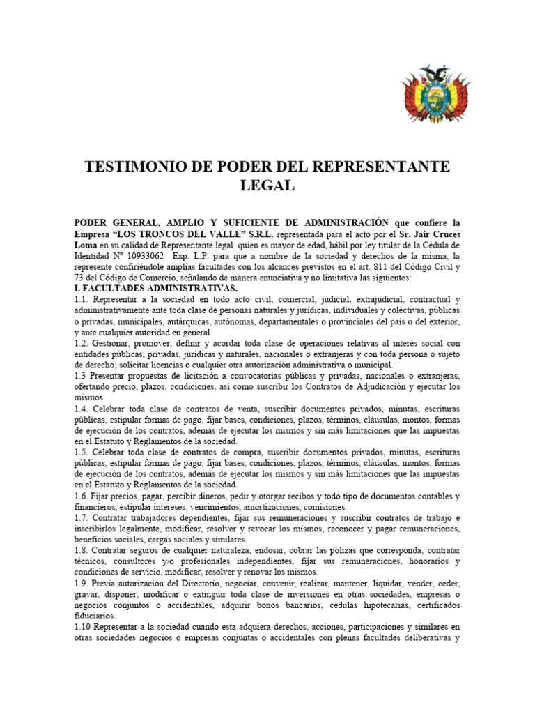 Carta Poder Del Representante Legal