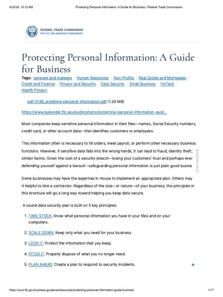 Business Guide to Protecting Data Security | PDF | Security | Computer ...