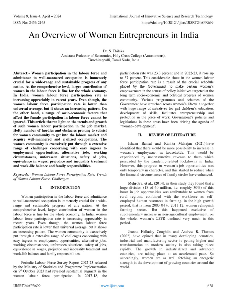 An Overview of Women Entrepreneurs in India | PDF | Labour Economics ...