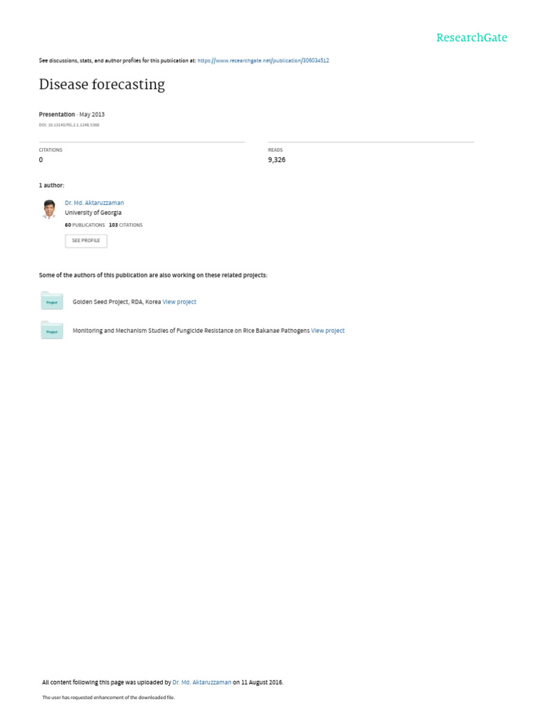 Disease Forecasting Pdf Plants Botany