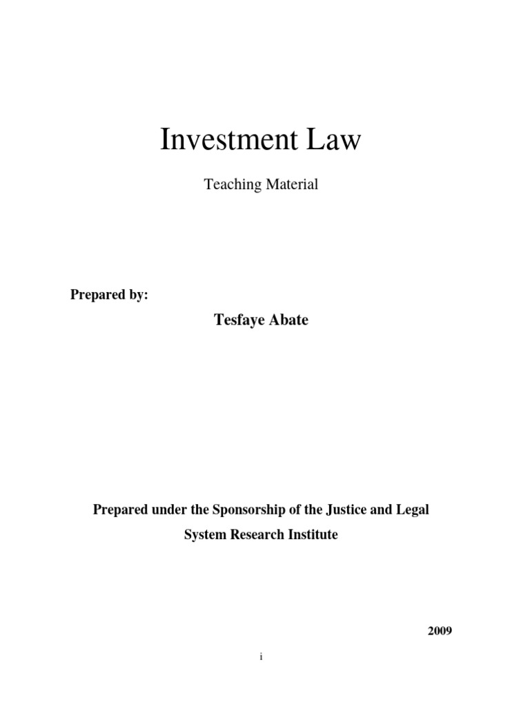 Investment Law Teaching Material PDF Investing Foreign Direct