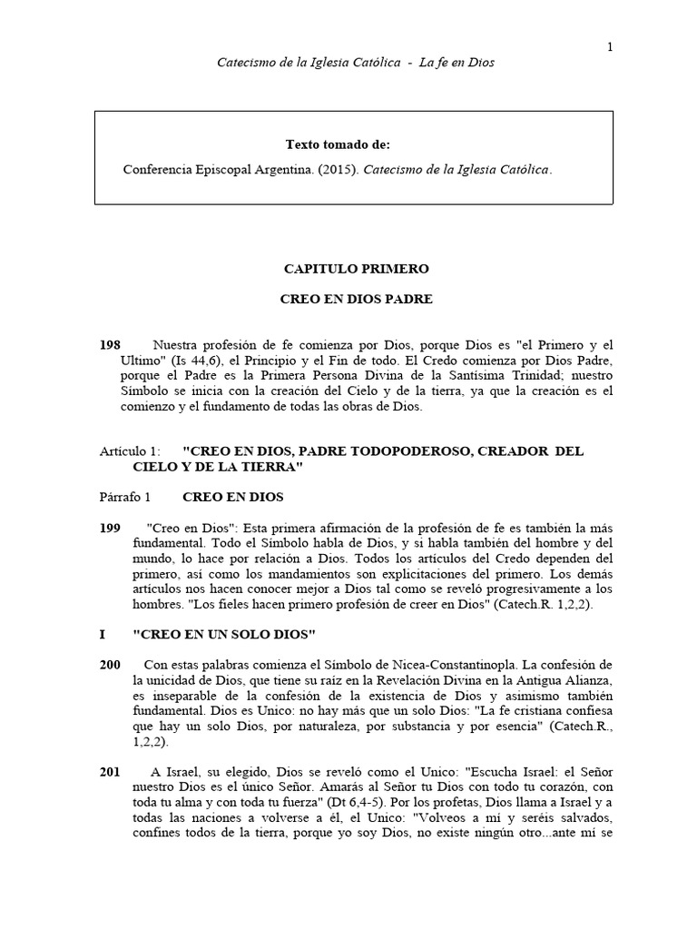 Catecismo de La Iglesia Católica - La Fe en Dios | Descargar gratis PDF ...