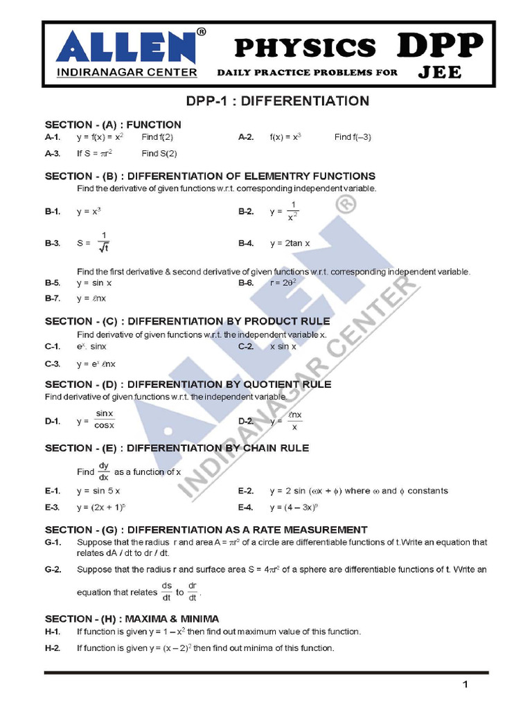Worksheet For Differentiation | PDF | Geometry | Rotation