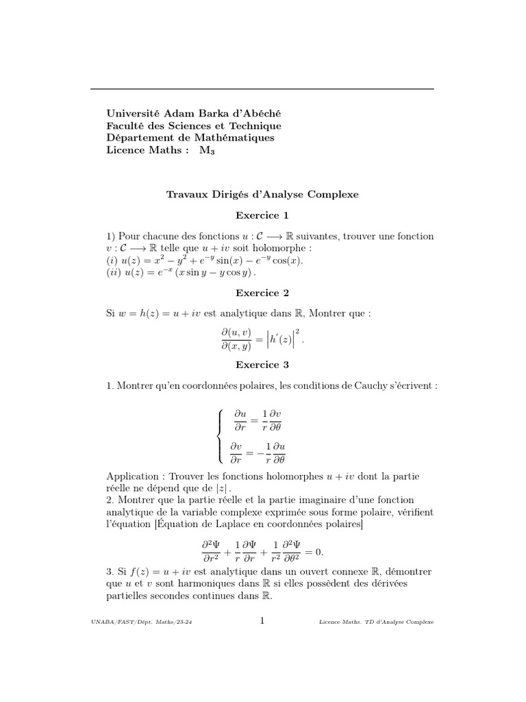 Analyse complexe : exercices et solutions | PDF | Fonction analytique ...
