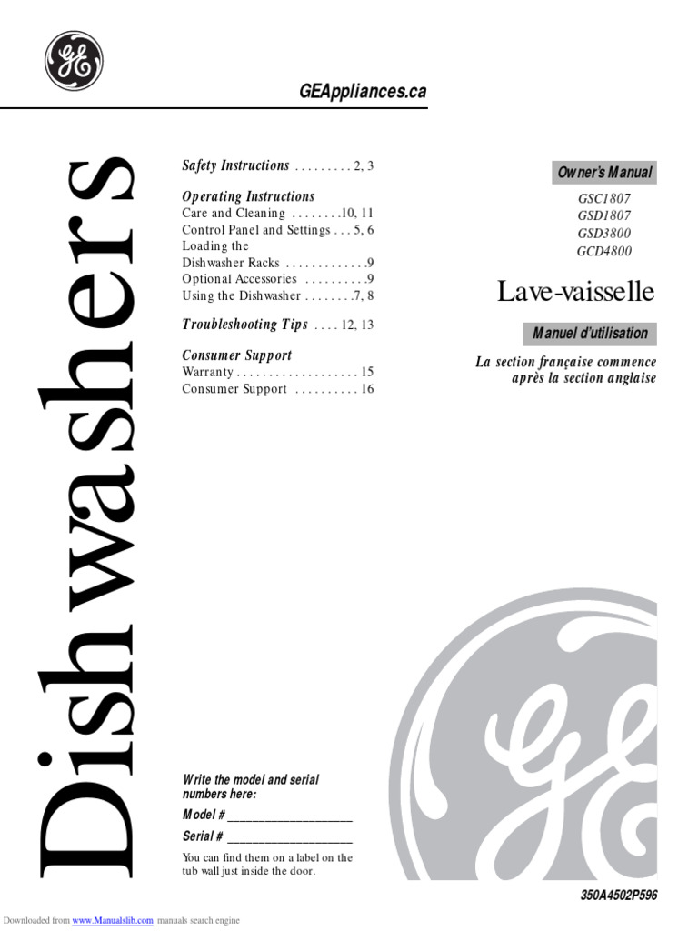 Gsc1807 Owners Manual | PDF | Dishwasher | Manufactured Goods