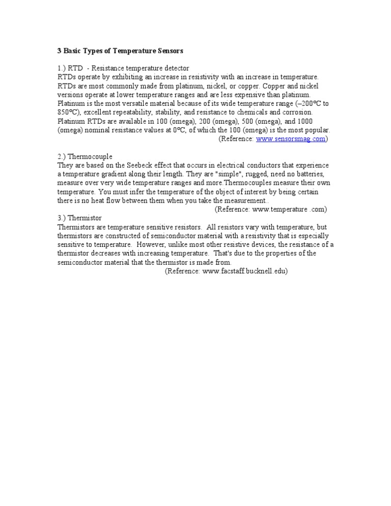 Types of Temperature Sensors Explained | PDF | Electrical Resistance ...