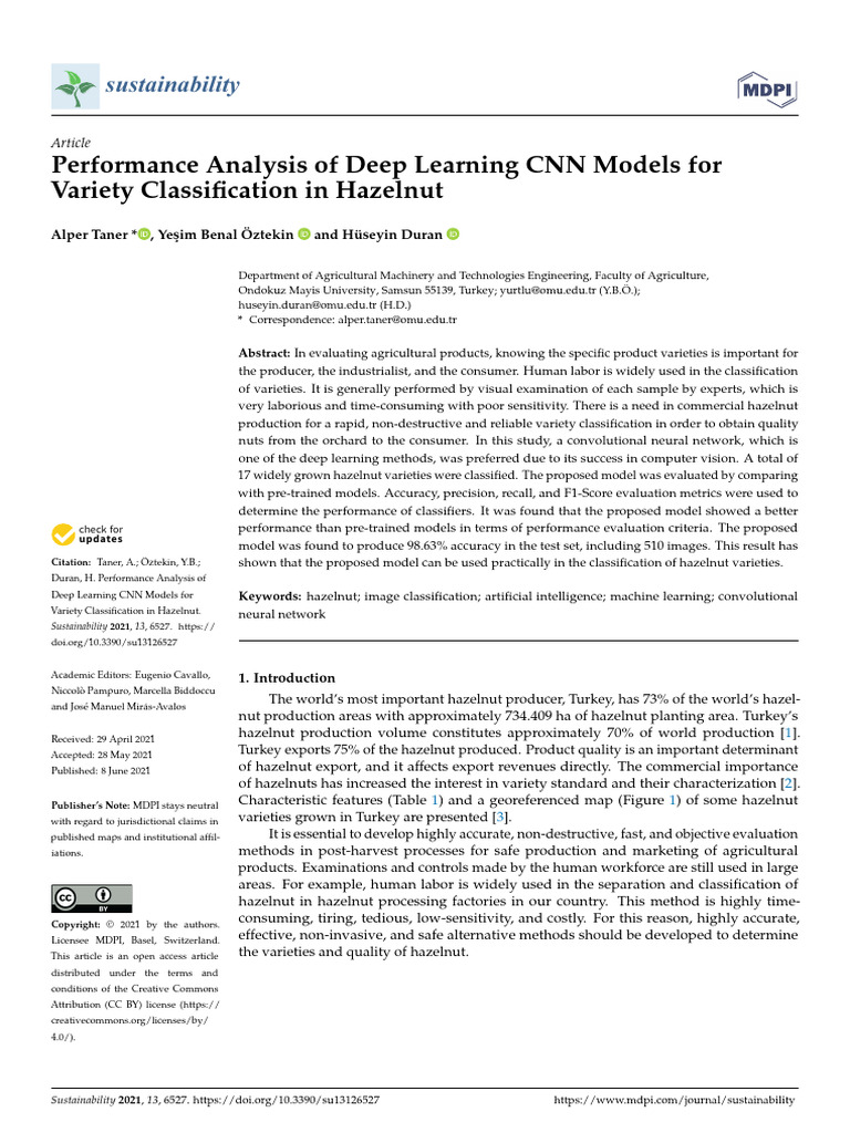 Taner Et Al - 2021 - Performance Analysis of Deep Learning CNN Models ...