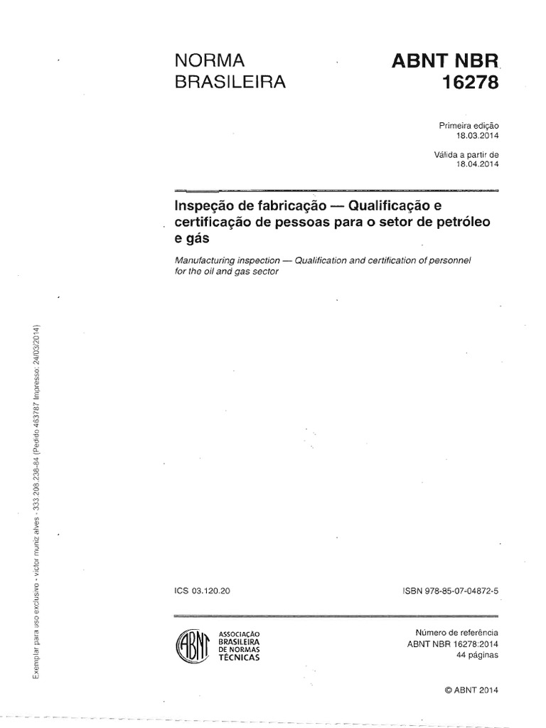 Abnt 16278 Fabricação | PDF